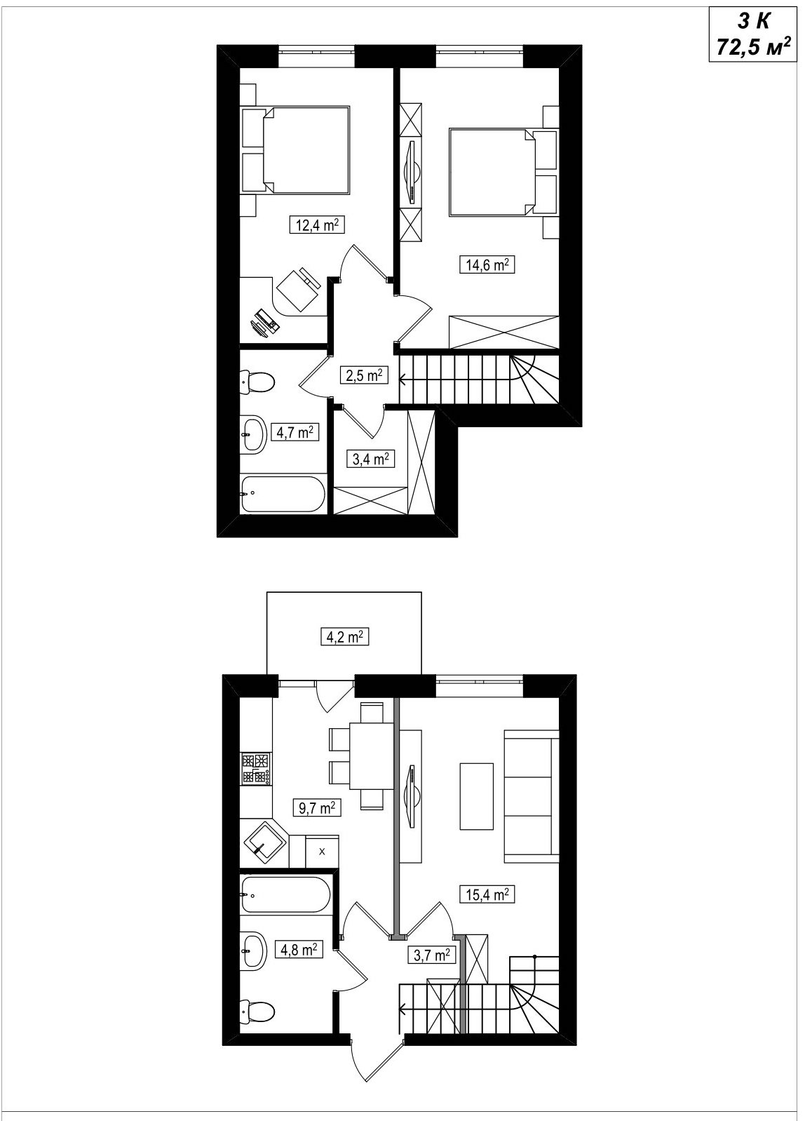 3-кімнатна квартира, 72.5 кв.м