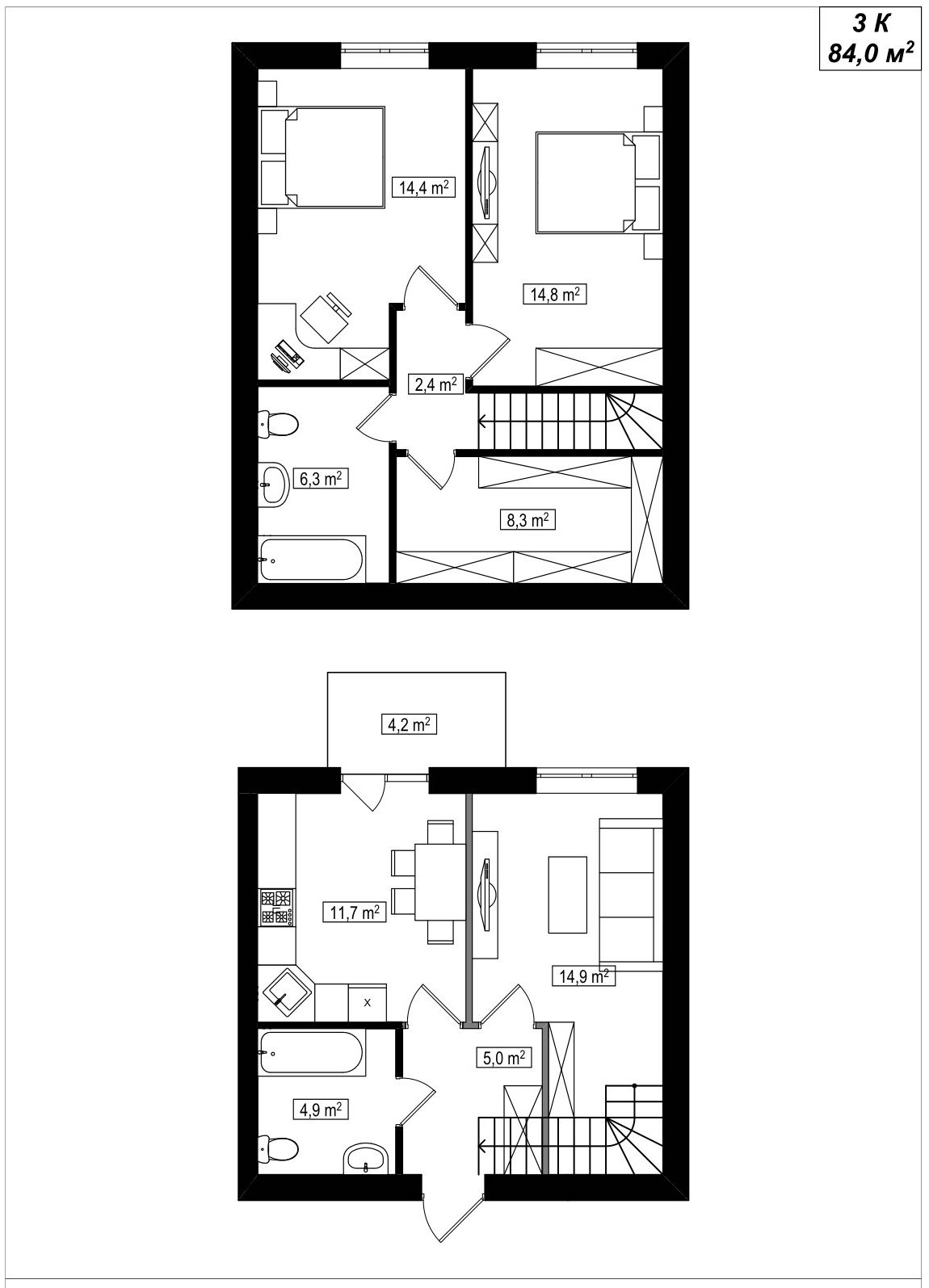 3-кімнатна квартира, 84 кв.м