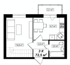 3-кімнатна квартира, 72.50 кв.м